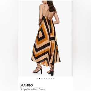 Mango Striped Satin Maxi Dress in Mustard, Black and Cream